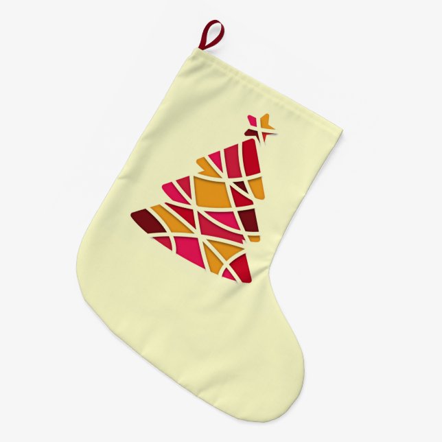 Künstlerischer, moderner Rot- und Rosa-Weihnachtsb Großer Weihnachtsstrumpf (Vorderansicht (hängend))