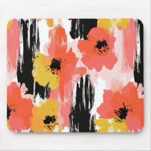 Künstlerischer Mohn in Korallen-Senf und Rosa Mousepad