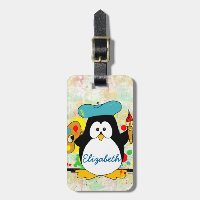 Künstlerischer Pinguin-Maler personifizieren Gepäckanhänger (Vorderseite vertikal)