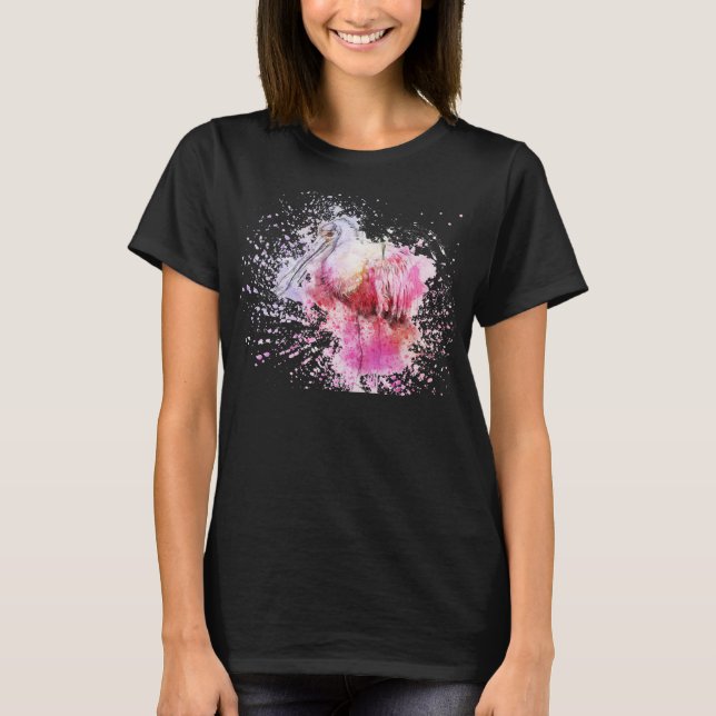 Künstlerischer rosa Rosette-Spoonbill in Aquarell  T-Shirt (Vorderseite)