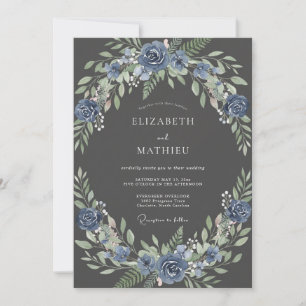 Künstlerischer Schiefer Azurblauer Kranz Hochzeit Einladung