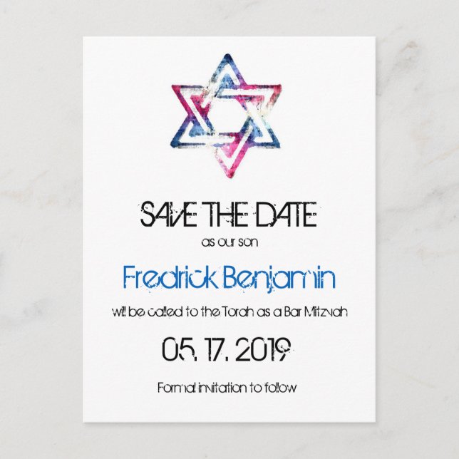 Künstlerischer Star von David Bar Bat Mitzvah Save Ankündigungspostkarte (Vorderseite)