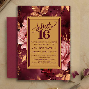 Künstlerischer Sweet Sixteen Burgunder-Rosa-Wasser Einladung