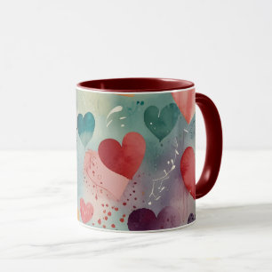 Künstlerischer Wasserfarben-Herzen Zweiton-Kaffeeb Tasse