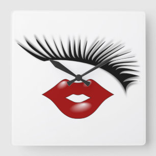 Künstlerischer weiblicher Chic-Eyelashes-u. Quadratische Wanduhr