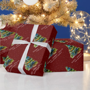 Künstlerischer Weihnachtsbaum Wasserfarbe Fröhlich Geschenkpapier