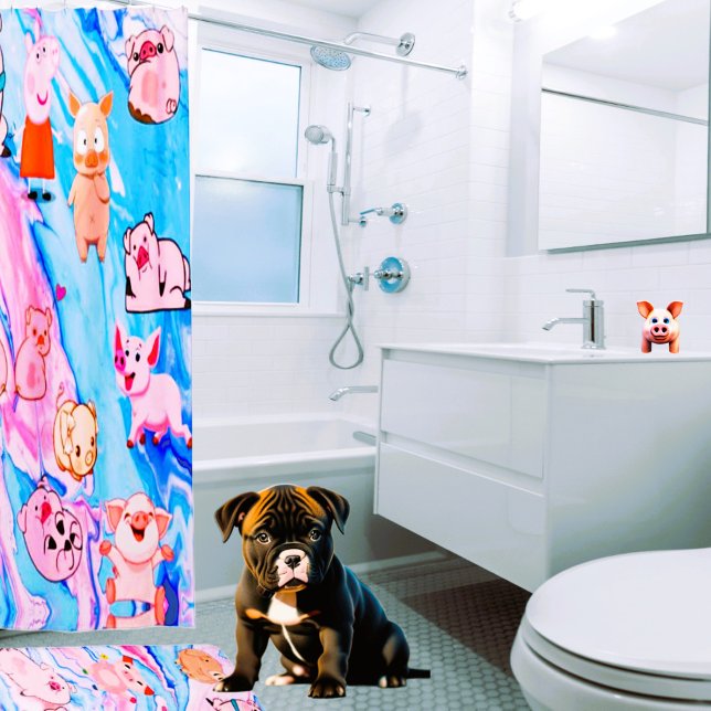 Künstlerisches Abstraktes Schweinefleisch Duschvorhang (Uniquely designed shower curtains for anyone who loves piglets. Matching shower mat is available.)
