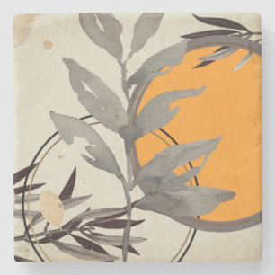 Künstlerisches Aquarell-Botanik Orange und Grau Steinuntersetzer