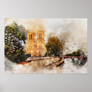 Künstlerisches Aquarell der Kathedrale Notre-Dame Poster