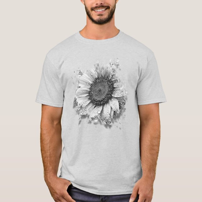 Künstlerisches B&W Sunflower T-Shirt (Vorderseite)