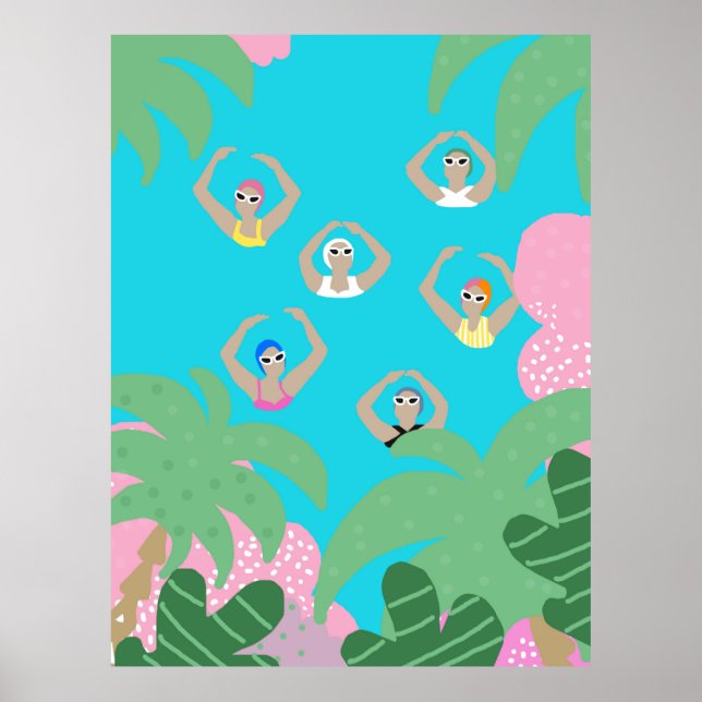 Künstlerisches Baden | Künstlerische Schwimmillust Poster (Vorne)
