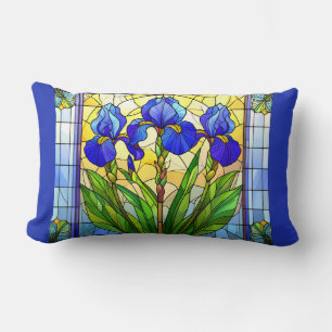 Künstlerisches blaues Iris-Blumen-Lendenkissen Lendenkissen