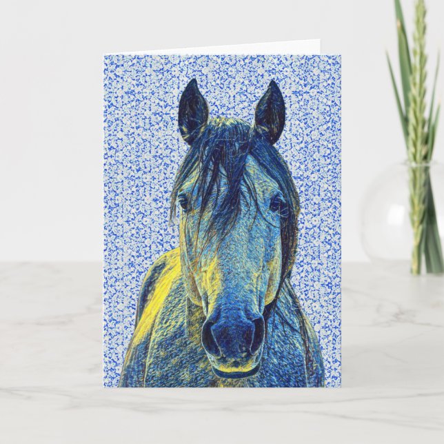 Künstlerisches Blaues Pferd auf Muster Art Note Ka Karte (Vorderseite)