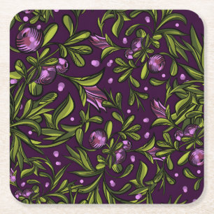 Künstlerisches Blumenmotiv: Lila Blüten Rechteckiger Pappuntersetzer