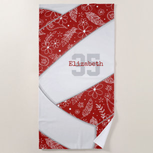 künstlerisches Blumenpaisley rotes Boho-Volleyball Strandtuch