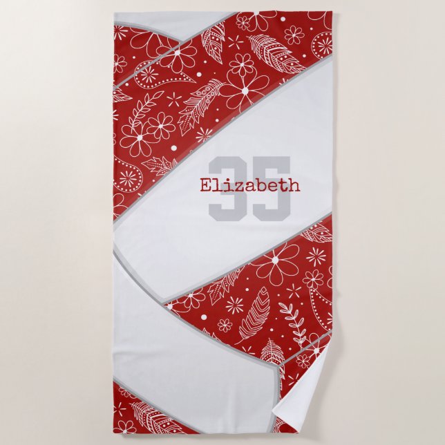 künstlerisches Blumenpaisley rotes Boho-Volleyball Strandtuch (Vorderseite)