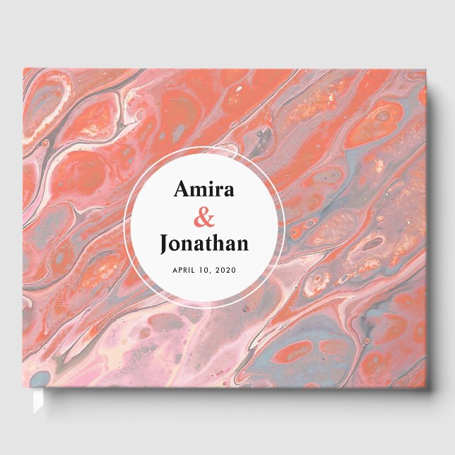 Künstlerisches Boho Coral Marble Custom Gästebuch (Vorderseite)