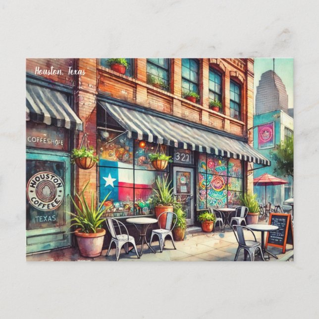 Künstlerisches Café in Houston Texas Postcard Postkarte (Vorderseite)