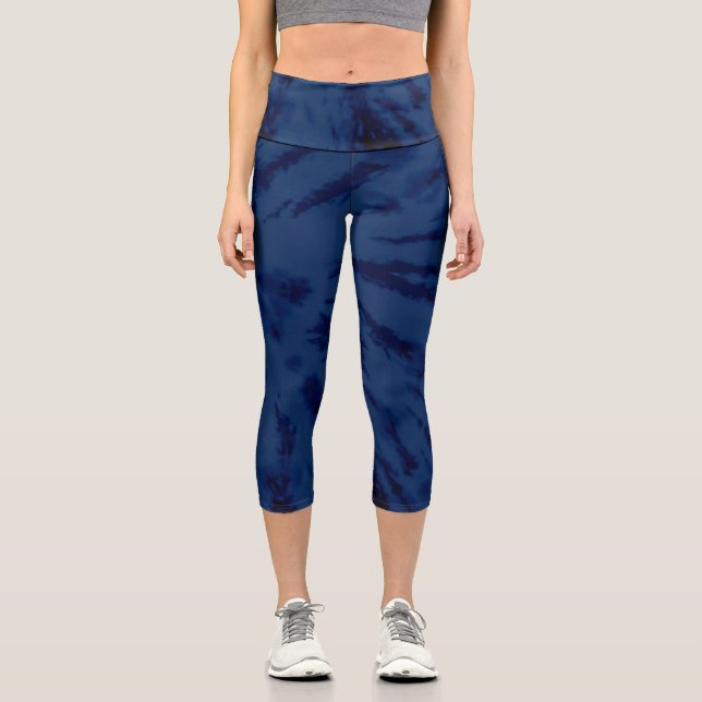 Künstlerisches Cooles Navy Blue Gefärbte Krawatte  Capri Leggings (Vorderseite)