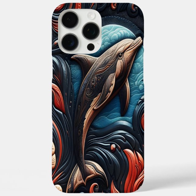 Künstlerisches Dolphin Swirl-Design iPhone 16 Pro Max Hülle (Rückseite)