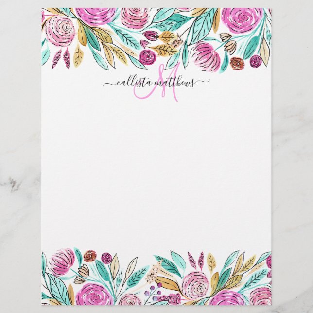 Künstlerisches elegantes rosa Aquamarines Aquarell Briefbogen (Vorderseite)