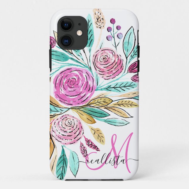 Künstlerisches elegantes rosa Aquamarines Aquarell Case-Mate iPhone Hülle (Rückseite)