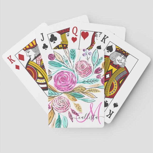 Künstlerisches elegantes rosa Aquamarines Aquarell Spielkarten (Rückseite)