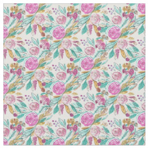 Künstlerisches elegantes rosa Aquamarines Blumenmu Stoff