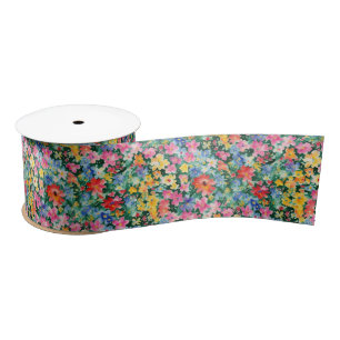 Künstlerisches farbenfrohes Wildblumen-Blumenmuste Satinband