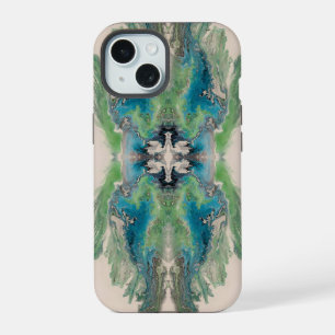 Künstlerisches Fluid-Abstrakt in Aqua und Grün iPhone 15 Hülle