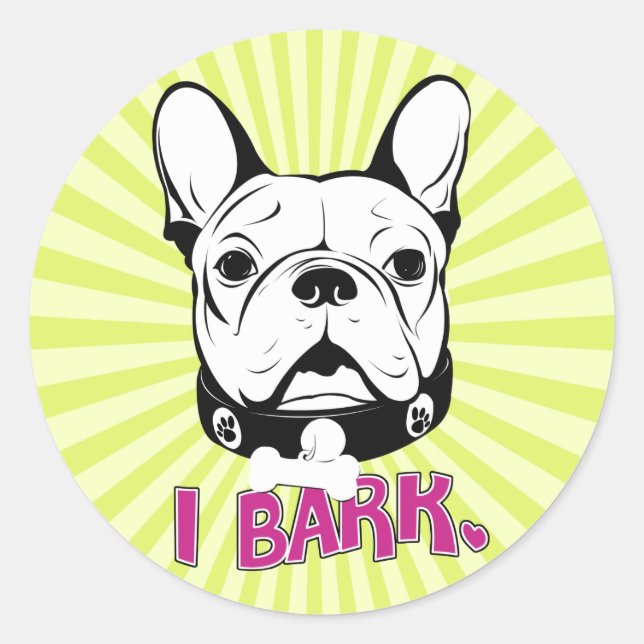 Künstlerisches französisches Bulldogge "Bark" Desi Runder Aufkleber (Vorderseite)