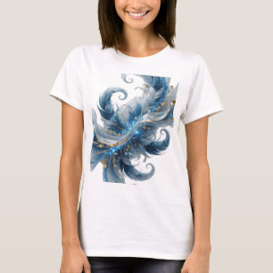 Künstlerisches Gold BLAUE FEDERN UND GOLDENER GLIT T-Shirt
