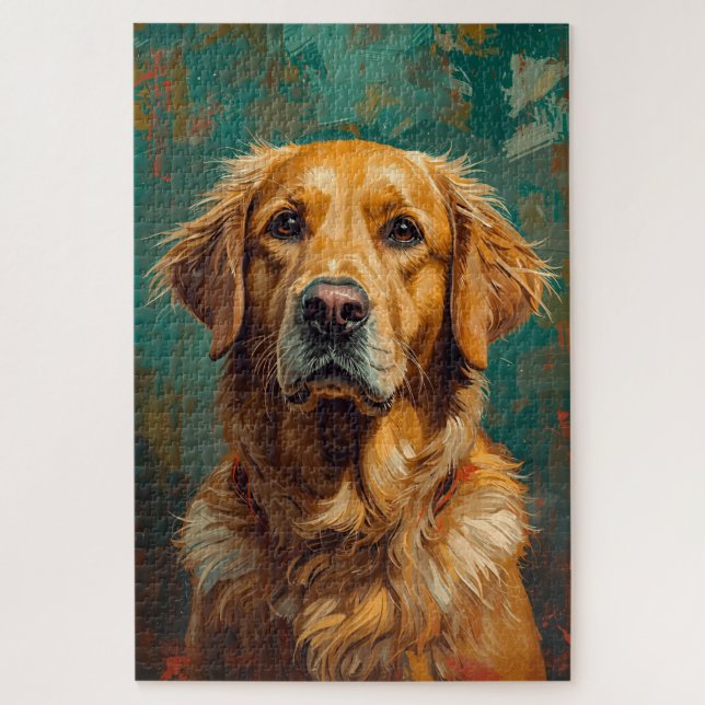 Künstlerisches Golden Dog Portrait Lebende Ölmaler (Vertikal)