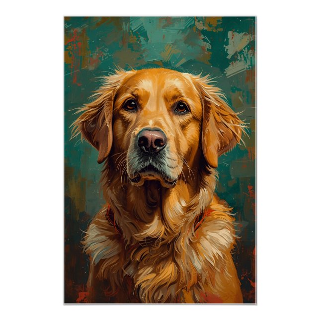 Künstlerisches Golden Dog Portrait Lebende Ölmaler Poster (Vorderseite)