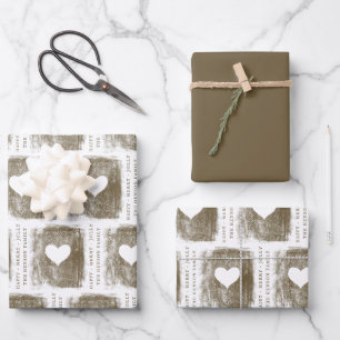 Künstlerisches Goldenes Herz Zeichnung Familie Wei Geschenkpapier Set