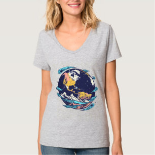 Künstlerisches Grafik-T-Shirt mit Erde und Ozean T-Shirt