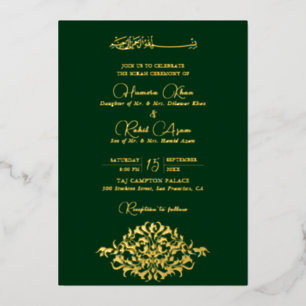Künstlerisches Grünes Gold Florales Paisley Muslim Folieneinladung