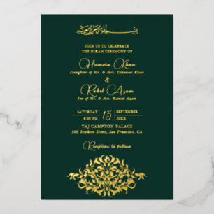 Künstlerisches grünes goldenes florales Paisley Mu Folieneinladung