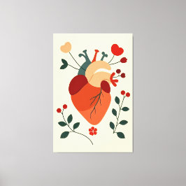 Künstlerisches Herz und Blumen Leinwanddruck