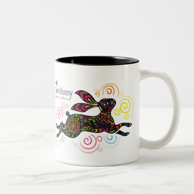 Künstlerisches Kaninchen Zweifarbige Tasse (Rechts)