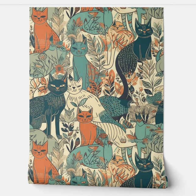 Künstlerisches Katzen Muster Tapete (Abrollen)