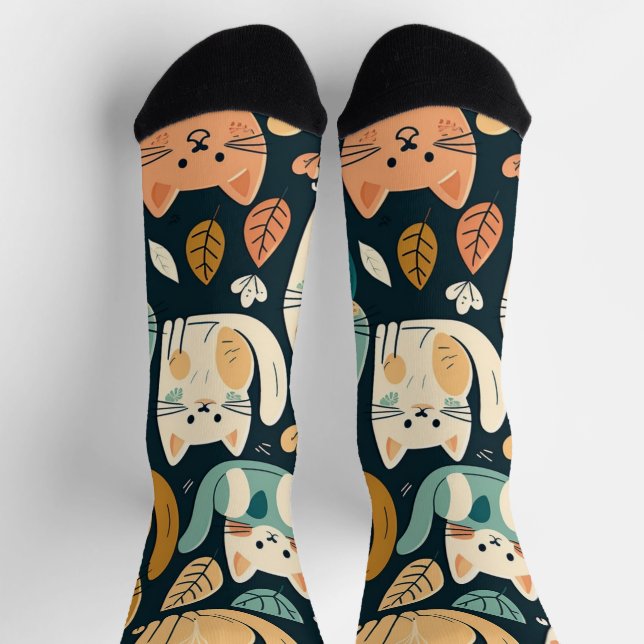 Künstlerisches Katzenmuster Niedlich Socken (Oben)