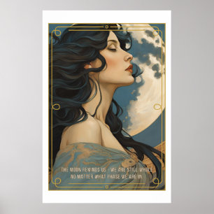 Künstlerisches KI-Poster für Frauen und Mond Poster