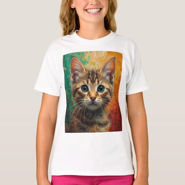 Künstlerisches Kitten Portrait - Vibrierende Ölmal T-Shirt (Vorderseite)