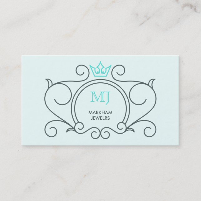 Künstlerisches Logo Crown Diamond Gem Gray Aqua Visitenkarte (Vorderseite)