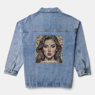 Künstlerisches Mosaikportrait – Einzigartige Aussa Jeansjacke