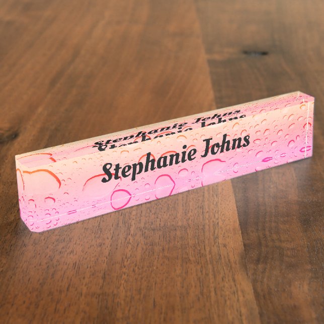 Künstlerisches Muster, rosa Rose, goldfarbene Mono Namensplakette (Seite)