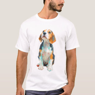 Künstlerisches Ölmalerei-Beagle-Welpen-Porträt Män T-Shirt