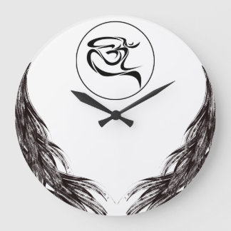 Künstlerisches OM-Symbol, schwarze Farbe Große Wanduhr