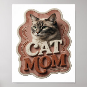 Künstlerisches Orange CAT MOM Design Poster